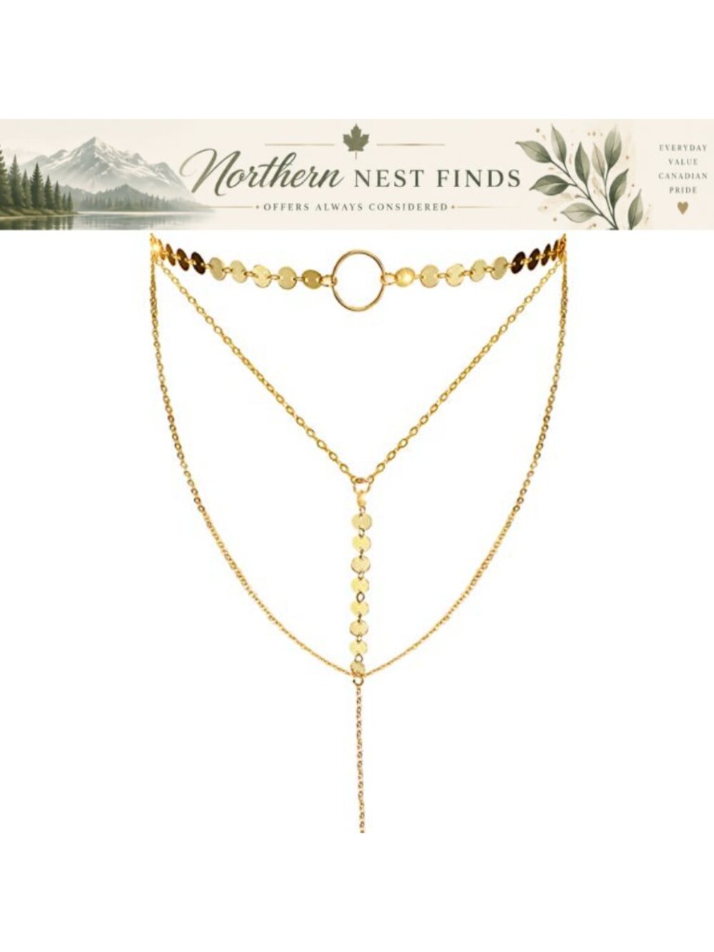 Layered Sequins Choker Necklace Alloy Chain Pendant Women Formal Evening Party